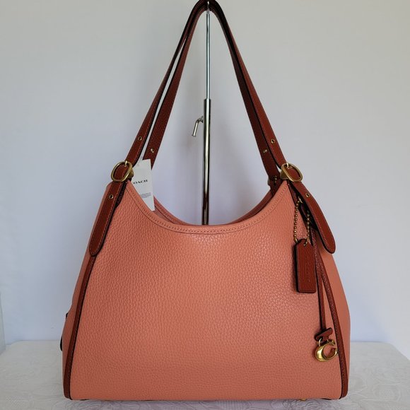 COACH Lori Soft Pebble Leather Colorblock Shoulder Bag- Light Coral Multi🎈